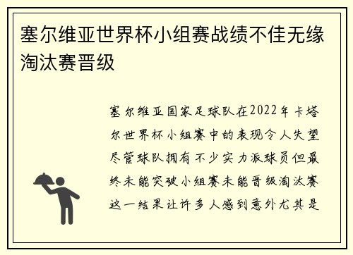 塞尔维亚世界杯小组赛战绩不佳无缘淘汰赛晋级 塞尔维亚世界杯小组赛战绩不佳无缘淘汰赛晋级
